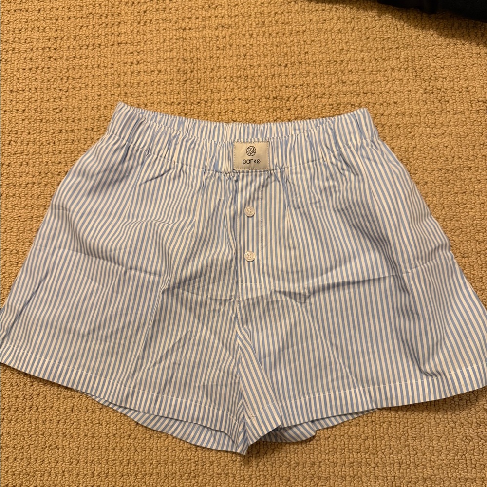 Porte Blue Striped High Waist Women's Shorts